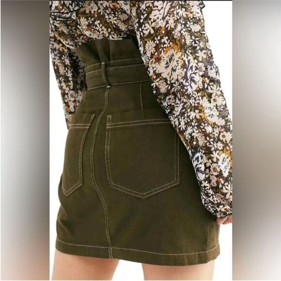 Free People Splendor in the Grass Army Green Mini Skirt Size 2 - Picture 2 of 8